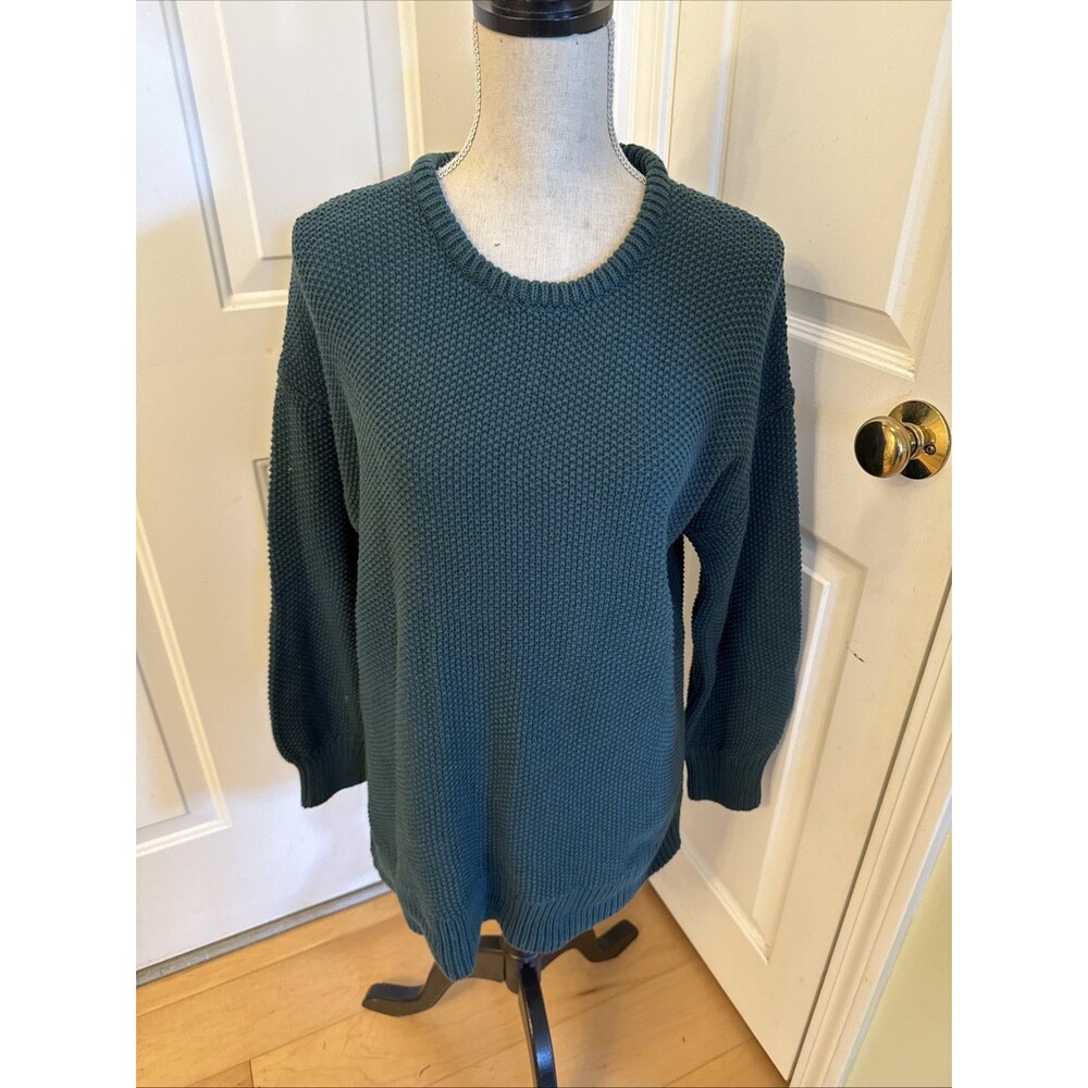 WAFFLE WEAVE TUNIC Old Navy Teal Green 100% Cotton Tunic Length Sweater Size L